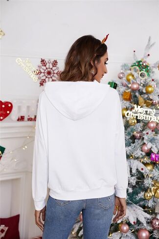 Escaco المرأة عيد الميلاد هوديس بلايز عادية شجرة عيد الميلاد الغزلان ندفة الثلج طباعة الرباط البلوز بلوزات مع جيب in Kuwait