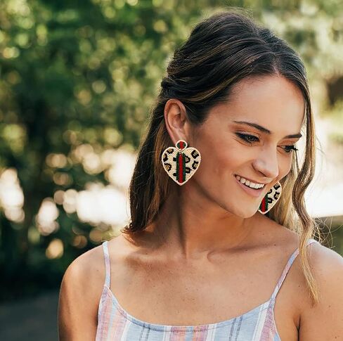 Beaded Dangle Earrings for Women Leopard Pattern Bead Heart Earrings Boho Statement Drop Earring Studs for Holiday Birthday Valentine’s Day Gifts in Saudi Arabia