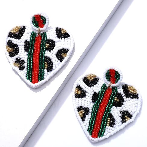 Beaded Dangle Earrings for Women Leopard Pattern Bead Heart Earrings Boho Statement Drop Earring Studs for Holiday Birthday Valentine’s Day Gifts in Kuwait