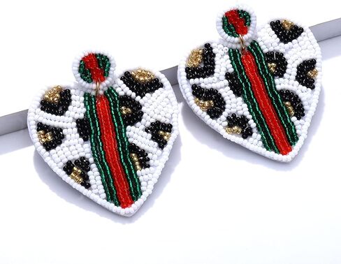 Beaded Dangle Earrings for Women Leopard Pattern Bead Heart Earrings Boho Statement Drop Earring Studs for Holiday Birthday Valentine’s Day Gifts in Kuwait