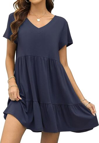 فستان صيفي 2023 للنساء فستان كاجوال فضفاض قصير تي شيرت لطيف فلوي سوينغ فستان بيبي دول in Kuwait