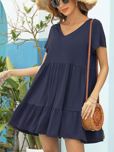 فستان صيفي 2023 للنساء فستان كاجوال فضفاض قصير تي شيرت لطيف فلوي سوينغ فستان بيبي دول in Kuwait