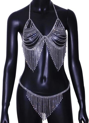 STONEFANS شرابة حجر الراين الملابس الداخلية الجسم سلاسل البدلة مثير كريستال بيكيني الصدرية سراويل مجموعة الطبقات الخصر سلسلة الجسم مجوهرات اكسسوارات للنساء in Kuwait