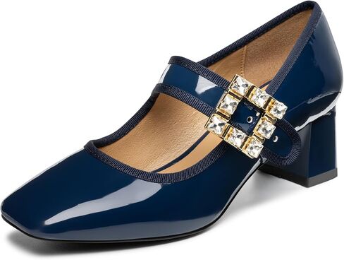 Trary Mary Janes Chunky Mid Heel Pumps, Closed Square Toe Block Heels, Mary Janes Pumps for Women in Saudi Arabia