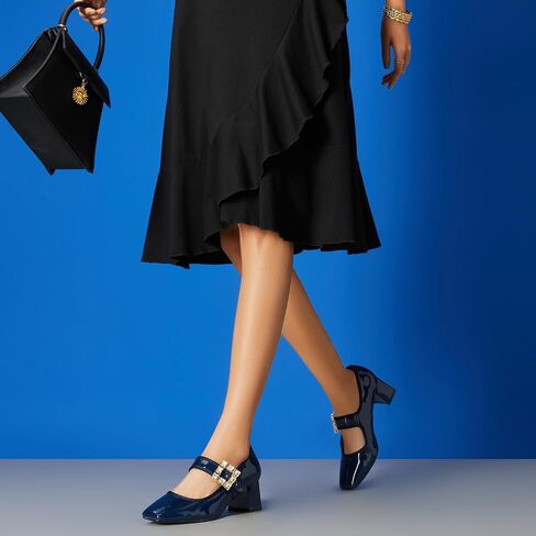 Trary Mary Janes Chunky Mid Heel Pumps, Closed Square Toe Block Heels, Mary Janes Pumps for Women in Saudi Arabia