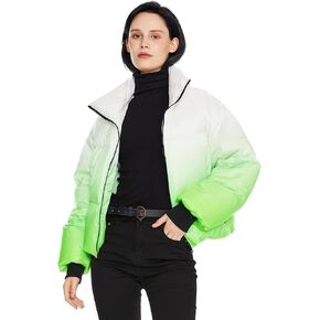Orolay Women's Cropped Puffer Jacket - Stand Collar Gradient Effect Short Down Coat