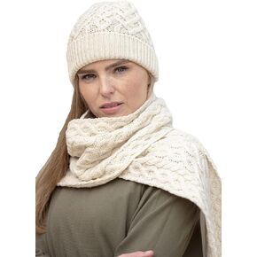 Aran Crafts Women's Cable Knit Heart Pattern Hat (100% Super Soft Merino Wool)