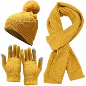 3 Pcs Winter Beanie Hats, Scarf and Gloves Set for Women,Knit Winter Gift Set Yellow in Saudi Arabia