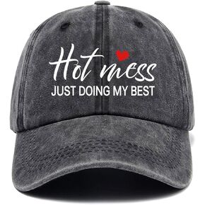 Hot Mess Just Doing My Best، قبعة بيسبول مضحكة، قبعات مضحكة، قبعة الأب، قبعة سائق الشاحنة، قبعة بيسبول قطنية قابلة للتعديل للرجال والنساء باللون الأسود in Kuwait