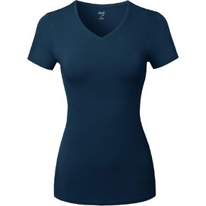 STARJJ Womens Basic Active Strethcy Slim Fit Bodycon V-Neck & Crewneck Short Sleeve T-Shirt Top (S-XL)