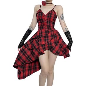 فستان قصير مثير عالي الخصر على الطراز القوطي بدون ظهر منقوش على شكل مول قوطي الجرونج الشرير فستان جمالي أسود Y2k للحفلات in Kuwait