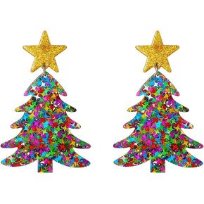 Christmas Tree Earrings Colorful Acrylic Drop Dangle Earrings Shiny Pentagram Stud Earrings Christmas Holiday Earrings Great Christmas Jewelry Accessory Gifts for Girls Women in Kuwait