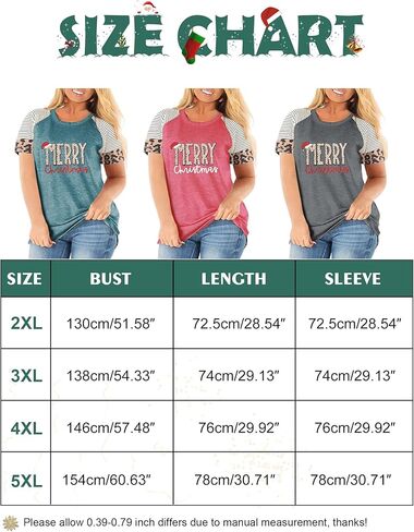 حجم كبير قمصان عيد ميلاد سعيد النساء ليوبارد طباعة مخطط الربط القمم قصيرة الأكمام عيد الميلاد تيز (2X-5X) in Kuwait