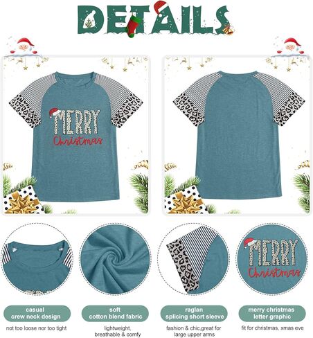 حجم كبير قمصان عيد ميلاد سعيد النساء ليوبارد طباعة مخطط الربط القمم قصيرة الأكمام عيد الميلاد تيز (2X-5X) in Kuwait