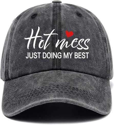 Hot Mess Just Doing My Best، قبعة بيسبول مضحكة، قبعات مضحكة، قبعة الأب، قبعة سائق الشاحنة، قبعة بيسبول قطنية قابلة للتعديل للرجال والنساء باللون الأسود in Kuwait