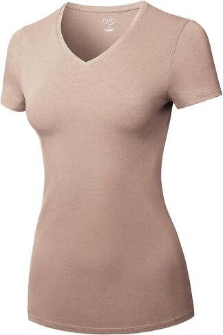STARJJ Womens Basic Active Strethcy Slim Fit Bodycon V-Neck & Crewneck Short Sleeve T-Shirt Top (S-XL) in Kuwait