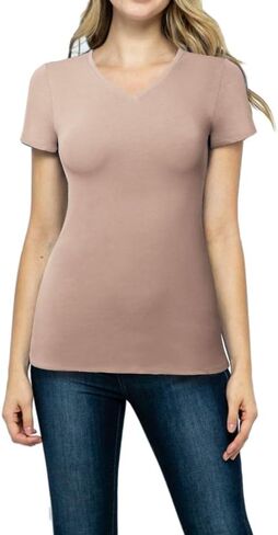 STARJJ Womens Basic Active Strethcy Slim Fit Bodycon V-Neck & Crewneck Short Sleeve T-Shirt Top (S-XL) in Kuwait