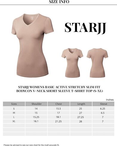 STARJJ Womens Basic Active Strethcy Slim Fit Bodycon V-Neck & Crewneck Short Sleeve T-Shirt Top (S-XL) in Kuwait