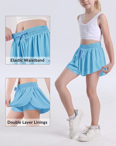 Witwot Butterfly Shorts Girls, 2-in-1 Teen/Kids Girls Flowy Shorts Skort for Running, Tennis, Dance in Kuwait
