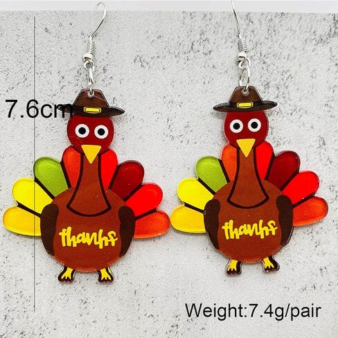Cute Turkey Earrings for Women Girls,Thanksgiving Turkey Earrings Acrylic Fall Earrings Fun Cartoon Turkey Earrings Thanksgiving Jewelry Accessory Holiday Gifts in Saudi Arabia