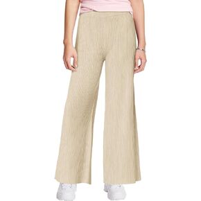 Haloumoning Girls Solid Rib Knit Wide Leg Pants Elastic Waist Flowy Casual Sweater Pants 5-14 Years