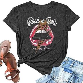 GEKYKOC Rock and Roll T Shirts Women Vintage Graphic Rock Concert Shirts Short Sleeve Rock Band Country Music Shirts