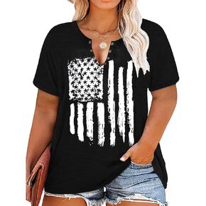 Plus Size USA Flag V-Neck T-Shirt Women Distressed American Flag Graphic Tees Short Sleeve 4th of July Patriotic Tops in Kuwait