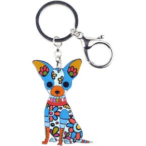 WEVENI Acrylic Chihuahua Dog Key Chain Cute Keychain Accessories For Women Girl Bag Car