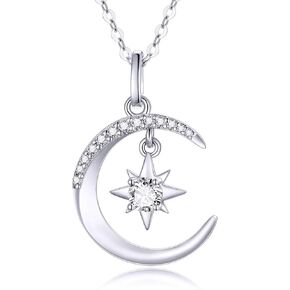 SISGEM 14k Gold Moon Necklace for Women, Real Gold Moon and North Star Pendant with Chain, Jewelry Gifts for Her, 16+1+1 Inch in Kuwait