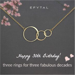 EFYTAL 30th Birthday Gifts for Her, Sterling Silver or Gold Plated 3 Circles Necklace, 30 Year Old Happy Birthday Gift for Women, 30th Best Friend Birthday Gifts for Women, 30th Birthday Decorations