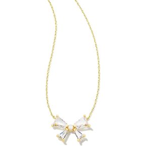 Kendra Scott Blair Bow Short Pendant Necklace Gold White Cz One Size in Saudi Arabia
