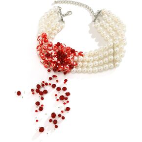 Halloween Necklace Dripping Blood Fake Pearls Halloween Party Choker Necklace Vampire Party Costume in Saudi Arabia