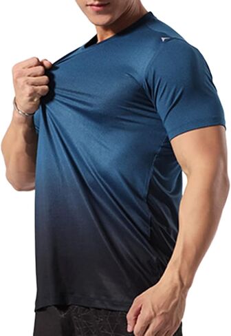 Magiftbox Mens Muscle Elastic Spandex Lightweight Workout Short Sleeve T-Shirts Gym Sweat Tee T61T62 in Kuwait
