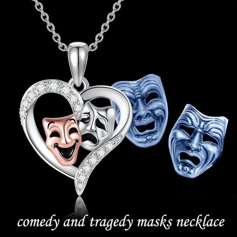 YAFEINI أقنعة مأساة كوميدية قلادة 925 فضة أقنعة مأساة كوميدية قلادة مجوهرات هدايا للنساء in Kuwait