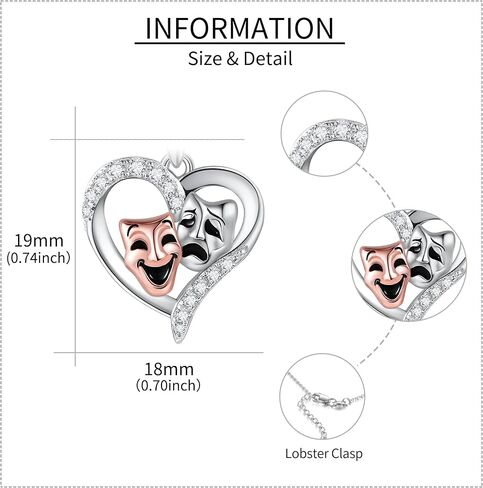 YAFEINI أقنعة مأساة كوميدية قلادة 925 فضة أقنعة مأساة كوميدية قلادة مجوهرات هدايا للنساء in Kuwait