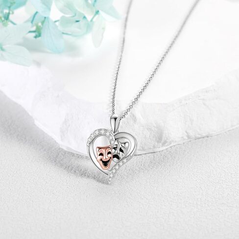 YAFEINI أقنعة مأساة كوميدية قلادة 925 فضة أقنعة مأساة كوميدية قلادة مجوهرات هدايا للنساء in Kuwait