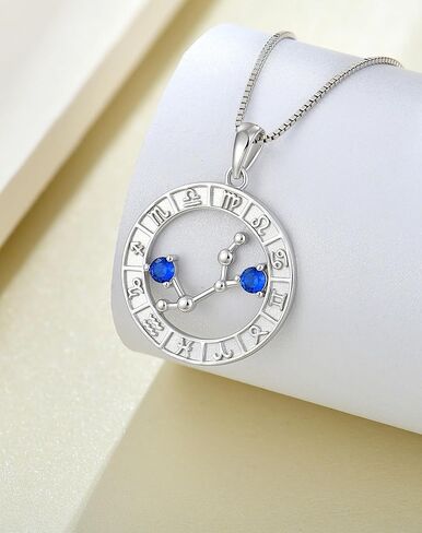 قلادة قلادة كوكبة زودياك من Guesma - قلادة برجك من الفضة الاسترليني 3 مم مكونة من جوهرة الميلاد - مجوهرات الذكرى السنوية وهدايا عيد الميلاد in Kuwait