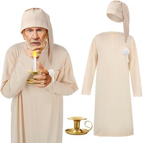 Liitrsh 3 Pcs Christmas Nightshirt Costume Cosplay Christmas Men's Pajama Nightgown Adjustable Sleep Cap Candle Holder