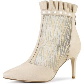 Allegra K Women's Mesh Heel Boots Stiletto Heels Ruffle Ankle Boots in Kuwait