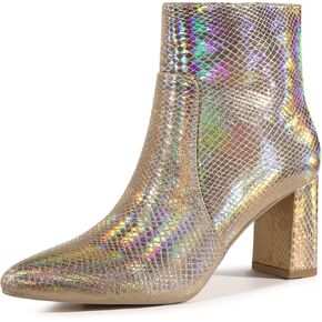 Allegra K Women's Snakeskin Print Boots Halloween Costumes Chunky High Heels Ankle Boots