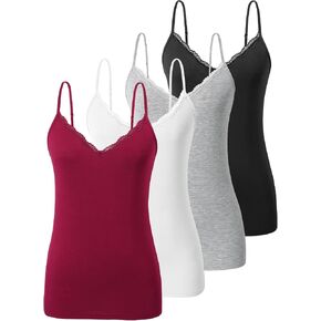 Vislivin Plain Camisole for Women Lace Tank Tops V Neck Adjustable Cami Sexy Undershirts 4 Pack in Saudi Arabia