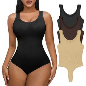 Hioffer 3 قطع ملابس داخلية للنساء للتحكم في البطن ثونغ كامل الجسم المشكل ملابس داخلية نحيفة بدون أكمام رقبة مستديرة in Kuwait