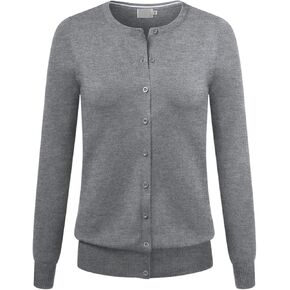 COMFY WORLD Women's Classic Comfy Cardigan Sweater Soft Knit Solid Crew Neck Long Sleeve Slim Fit Front Button Up (S-3XL)