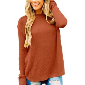 Sherosa Womens 2023 Fall Sweaters Crew Neck Long Sleeve Oversized Sweater Trendy Split Hem Knitted Pullover Tops