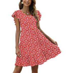 Lyrur Sundresses for Women Wedding Guest Cute Ruffle Sleeve Mini Tiered Babydoll Casual Beach Black Summer Dresses