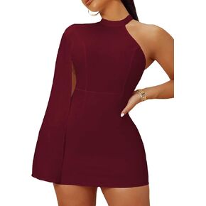 LYANER Women's One Shoulder Cloak Long Sleeve Bodycon Sexy Party Club Mini Dress