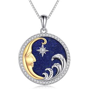 HUKKUN Moon/Lighthouse Necklace 925 Sterling Silver Abalone/Lapis Lazuli Lotus Flower Necklace for Women Crescent Jewelry Gift