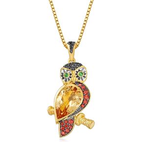 Ross-Simons 3.23 ct. t.w. Multi-Gemstone Owl Pendant Necklace in 18kt Gold Over Sterling. 18 inches in Saudi Arabia