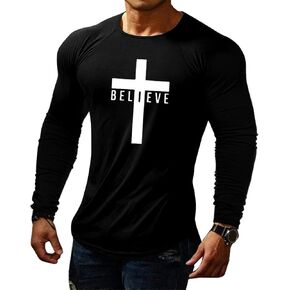 قمصان Esobo للرجال بأكمام طويلة ورقبة مستديرة ومطبوعة وبلوزة ضيقة غير رسمية in Kuwait