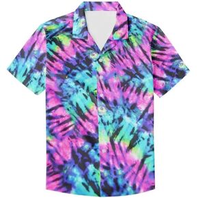 Colorful Tie Dye Print Men's Night Club Party Shirt Short Sleeve Hawaiian Shirt in Kuwait